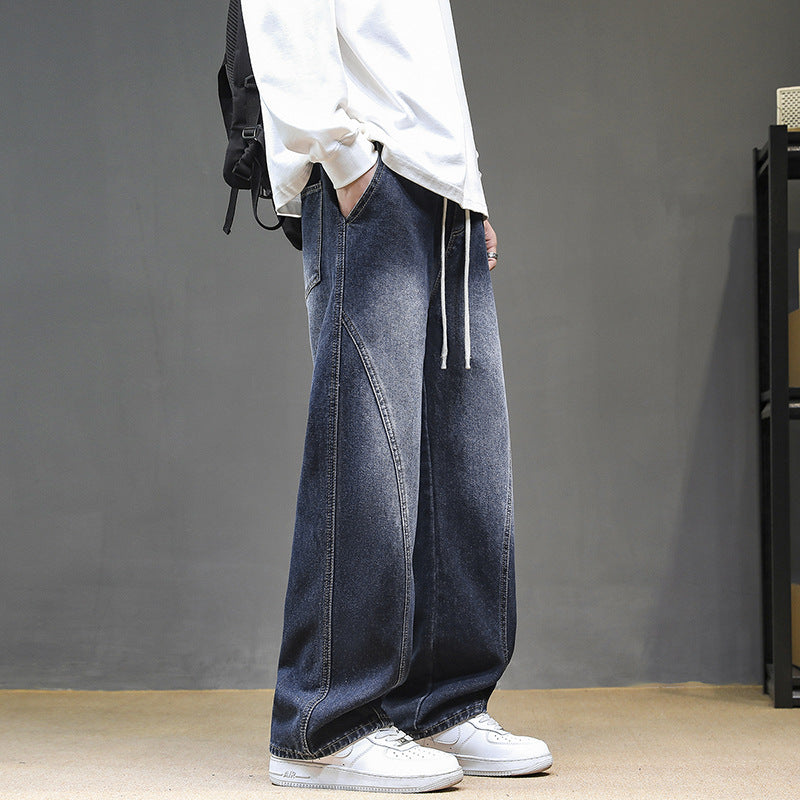 Herren Weite Denim‑Baggy‑Jeans mit Tunnelzugbund, tiefem Schritt und markanten Ziernähten Nord Taschen