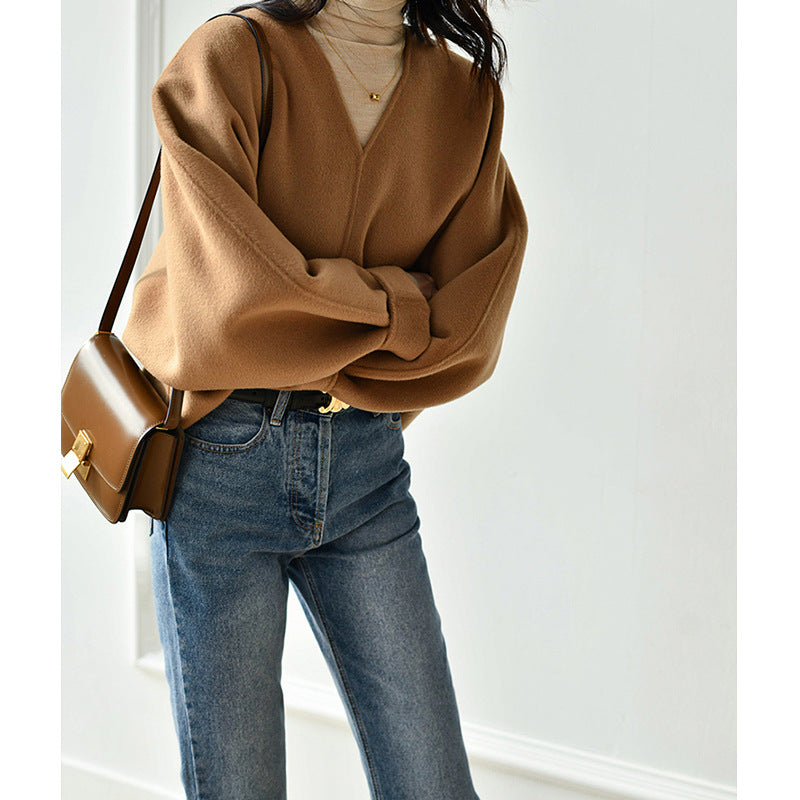 Damen Lässiger V-Ausschnitt Pullover Nord Taschen
