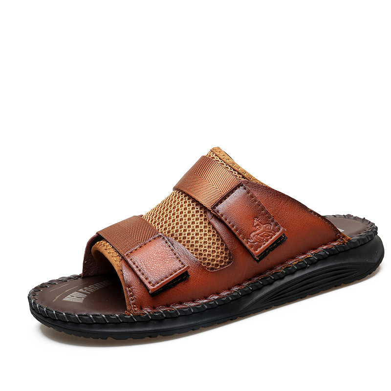 Herren Atmungsaktive Leder-Sandalen mit verstellbarem Klettverschluss