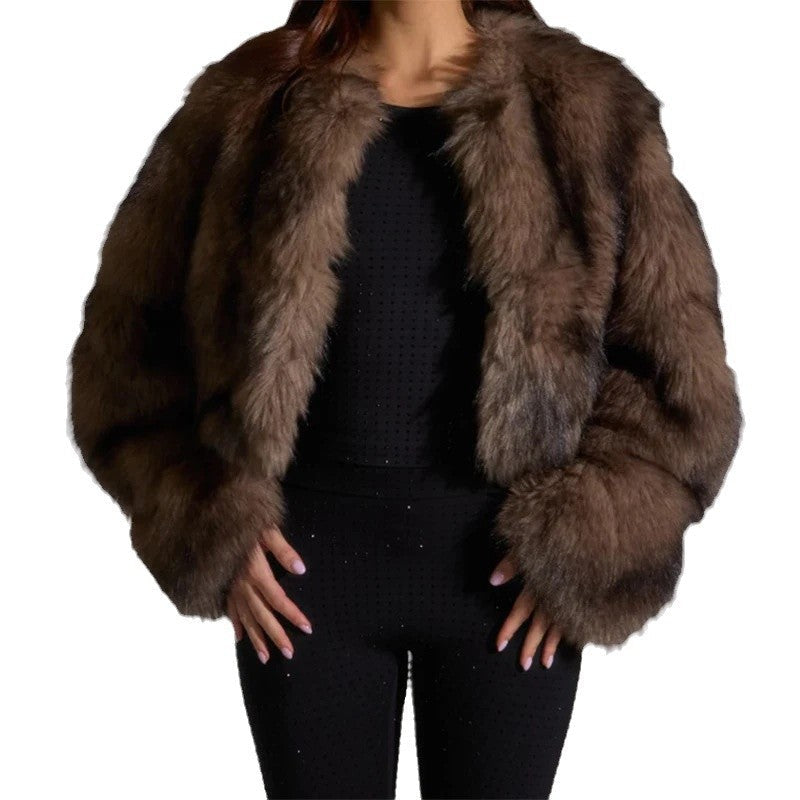 Damen Pelzjacke mit langen, weichen Ärmeln Nord Taschen
