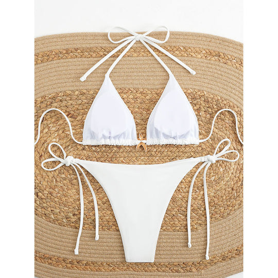 Damen Triangel-Bikini-Set mit verstellbaren Trägersystem und eleganter Dekoration