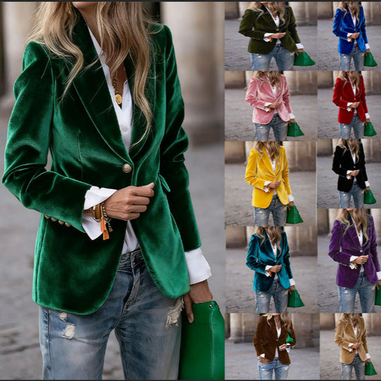Damen Eleganter taillierter Samtblazer mit Notch-Revers und Single-Button Nord Taschen