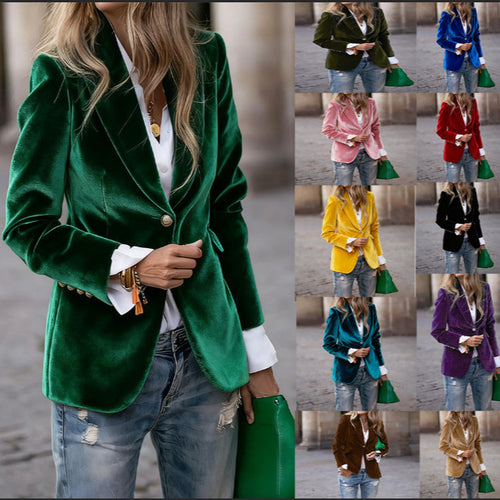 Damen Eleganter taillierter Samtblazer mit Notch-Revers und Single-Button Nord Taschen