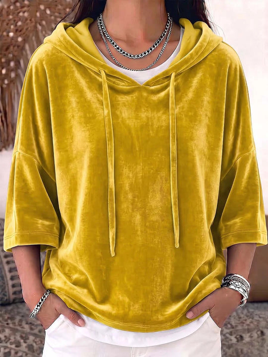 Damen Samt-Kapuzenpullover mit Oversize-Schnitt und Dreiviertelärmeln Nord Taschen