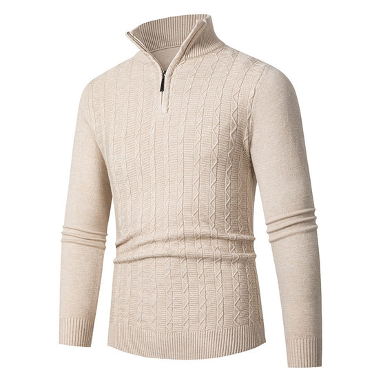 Herren Enganliegender Halbzip-Strukturpullover aus Merino‑Mix mit Zopfmuster und Stehkragen Nord Taschen