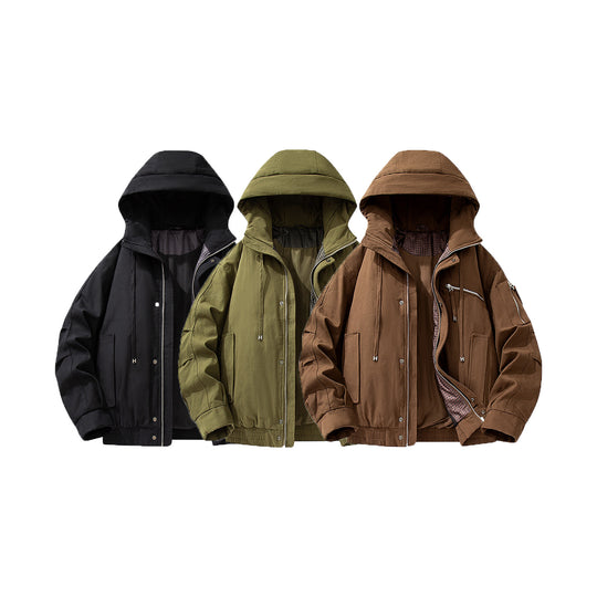 Herren Utility-Kapuzenjacke mit Reißverschluss, multifunktionalen Taschen und elastischem Saum Nord Taschen