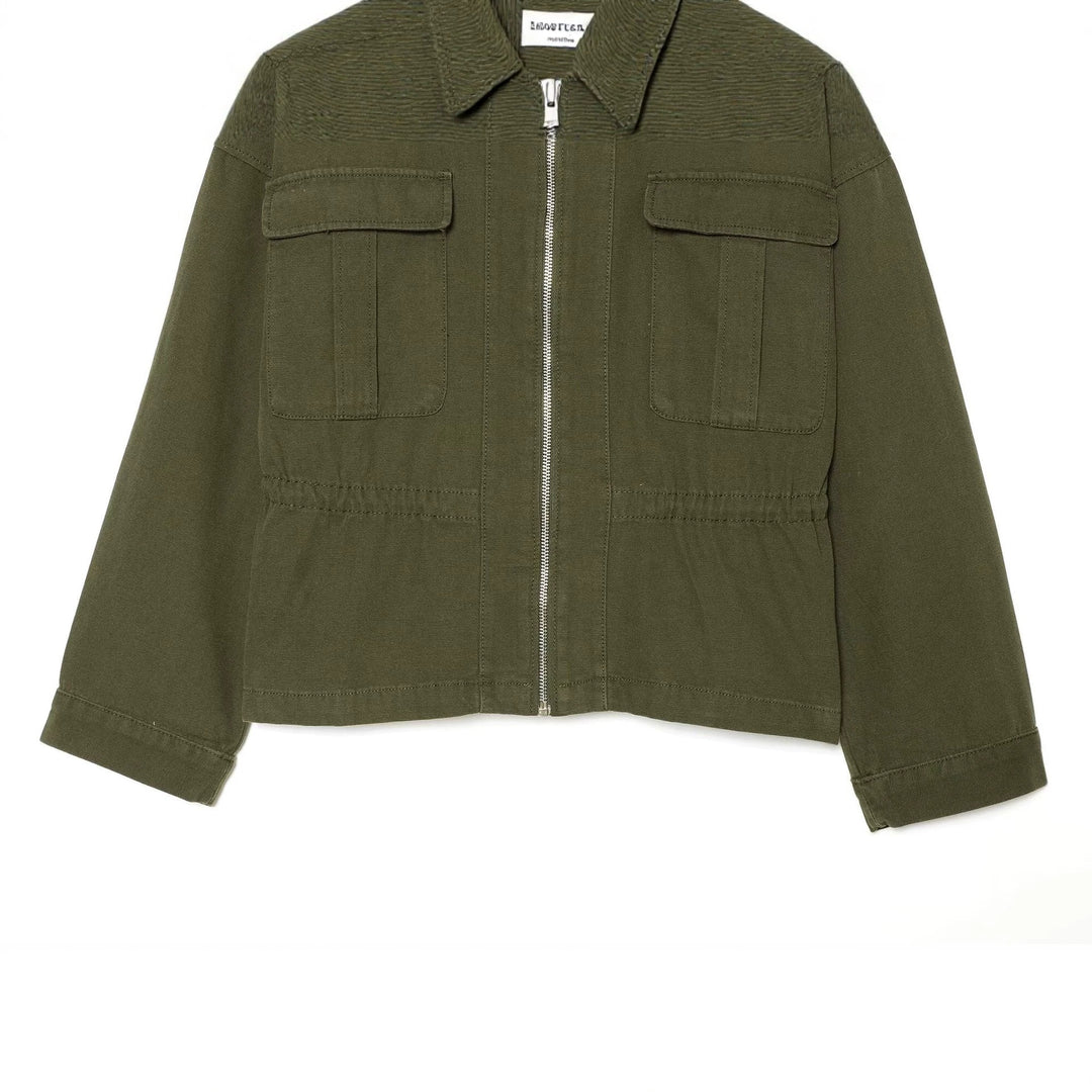 Damen Kurzgeschnittene Utility-Blousonjacke mit Stehkragen Pattentaschen und durchgehendem Reißverschluss Nord Taschen