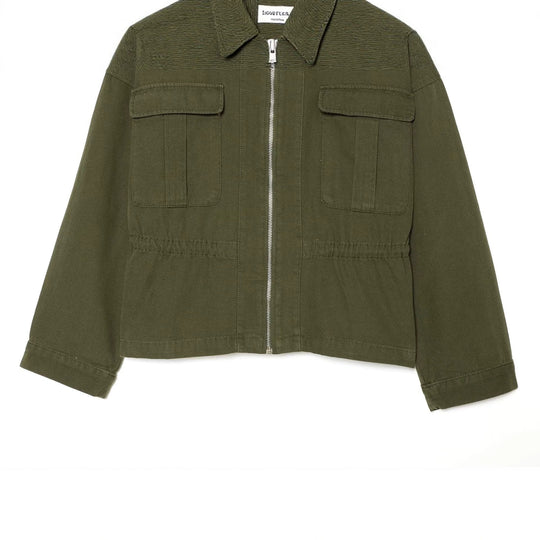Damen Kurzgeschnittene Utility-Blousonjacke mit Stehkragen Pattentaschen und durchgehendem Reißverschluss Nord Taschen