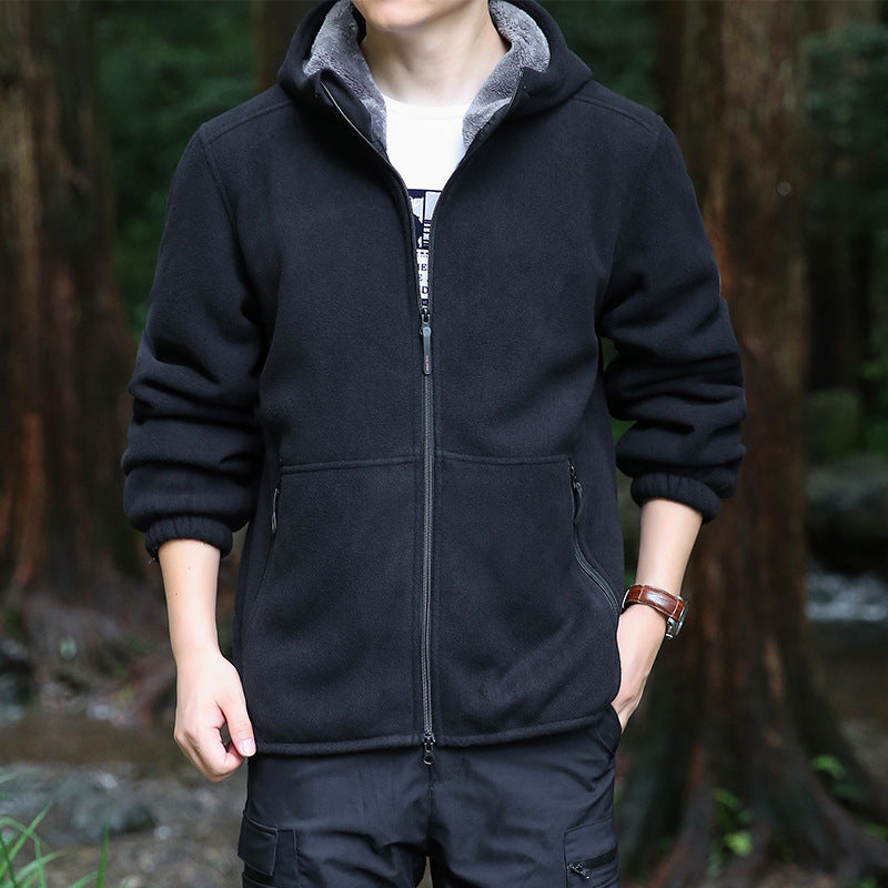 Herren Kapuzen-Fleecejacke mit Sherpa-Innenfutter, Zwei-Wege-Reißverschluss und windabweisender Front Nord Taschen