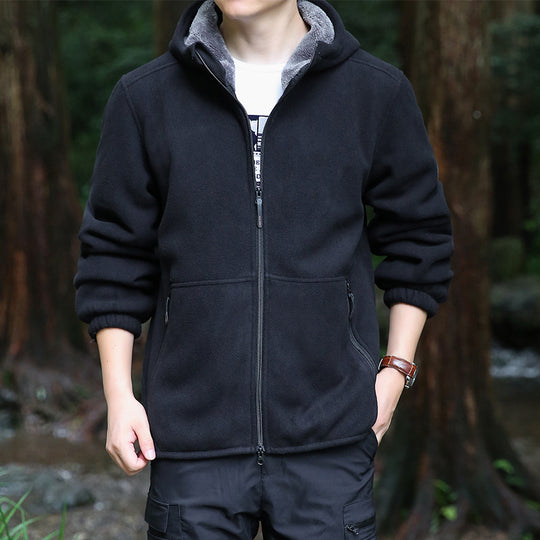 Herren Kapuzen-Fleecejacke mit Sherpa-Innenfutter, Zwei-Wege-Reißverschluss und windabweisender Front Nord Taschen