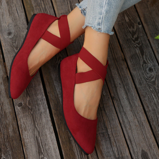Damen elegante Ballerinas mit gekreuzten Riemen und weichem Obermaterial