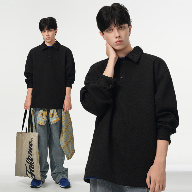 Herren Oversize-Poloshirt-Sweatshirt mit diamantstruktur, verlängertem Schnitt und Polokragen Nord Taschen