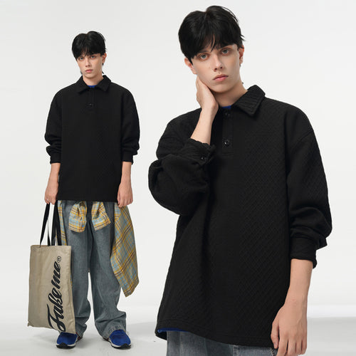 Herren Oversize-Poloshirt-Sweatshirt mit diamantstruktur, verlängertem Schnitt und Polokragen Nord Taschen