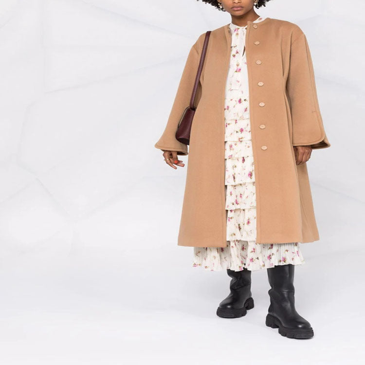 Damen Wollmix-Mantel im Kimono-Schnitt mit Bindegürtel und verdeckter Knopfleiste Nord Taschen