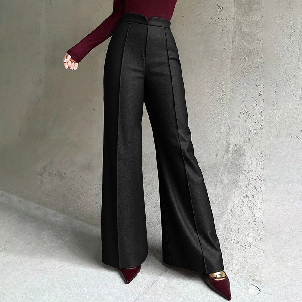 Damen hochtaillierte Palazzo-Hose mit Bügelfalte und V-förmigem Bund Nord Taschen