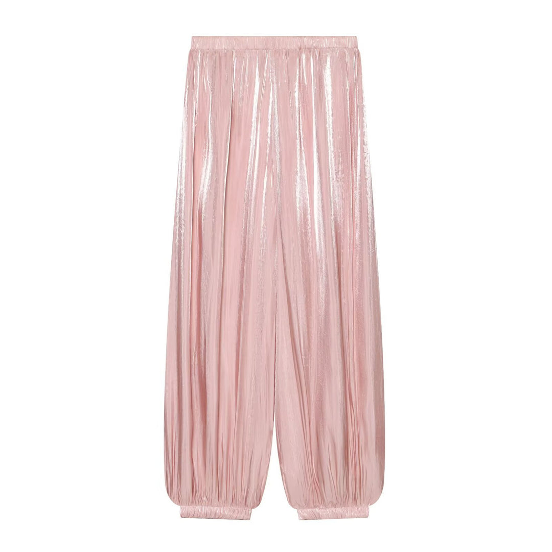 Damen Plissierte glänzende High‑Waist Palazzo-Jogger Nord Taschen