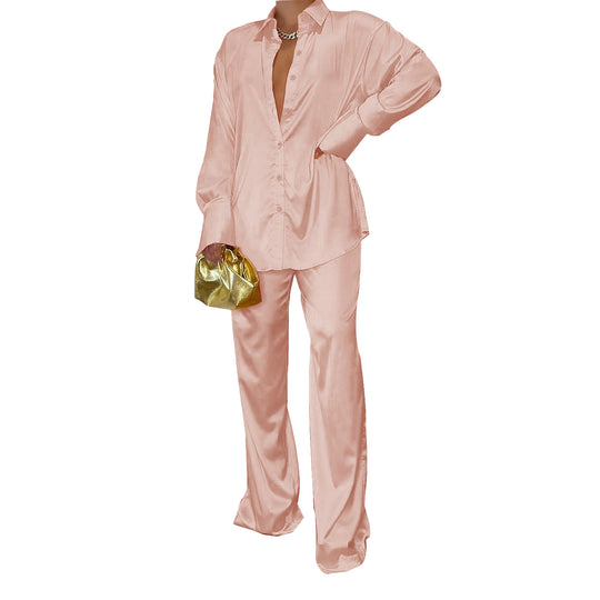 Damen Satin-Hemd und Palazzo-Hose Lounge-Set Nord Taschen