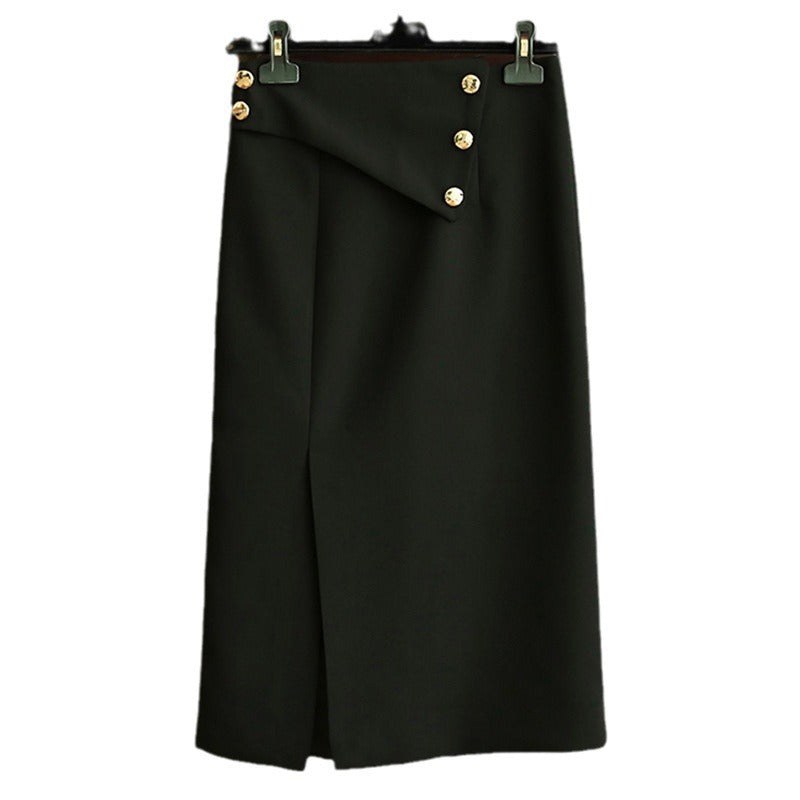 Damen Eleganter Midirock mit asymmetrischem Schnitt und Goldknöpfen Nord Taschen