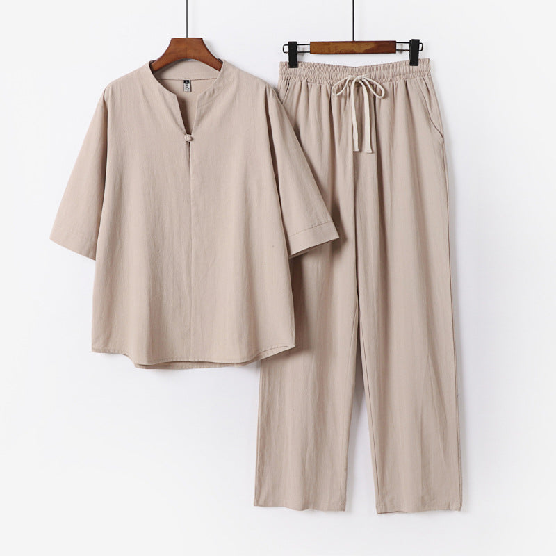 Unisex Lockeres Lounge-Set mit Stehkragen-Halbarmshirt und Elastischer Bundhose Nord Taschen