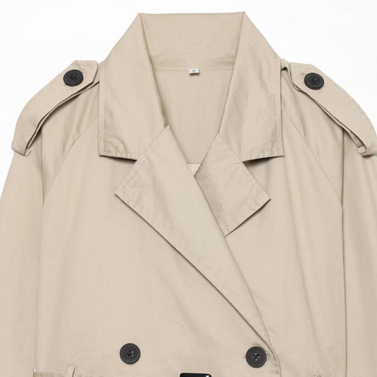Damen Kurzblouson-Trench mit doppelreihiger Knopfleiste, Schulterpatten und Taillengürtel Nord Taschen