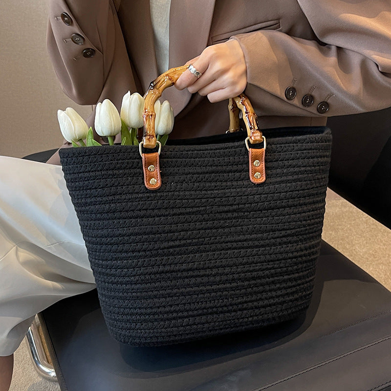 Damen Strandtasche mit handgefertigtem Bambusgriff Nord Taschen