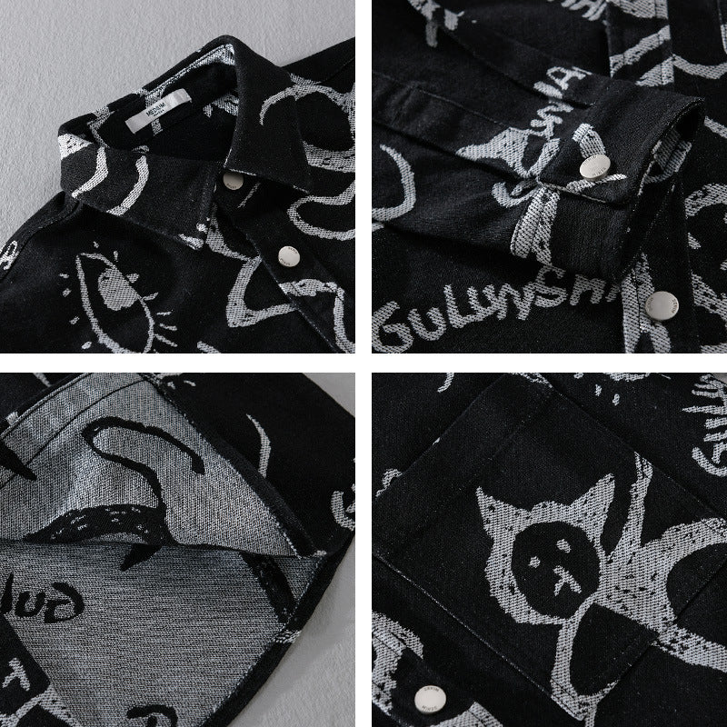 Herren Overshirt mit grafischem Doodle‑Print, Druckknopfverschluss und Brusttasche Nord Taschen
