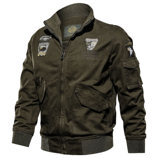 Herren Military-Canvas Bomberjacke mit Stickpatches und Ärmeltasche Nord Taschen