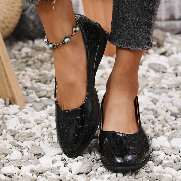 Damen  elegante Ballerina mit leichter Keilsohle und Krokoprägung Nord Taschen