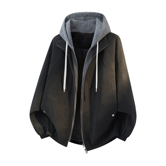 Damen Oversize Kapuzenjacke mit zweilagiger Kontrastkapuze und elastischem Saum Nord Taschen
