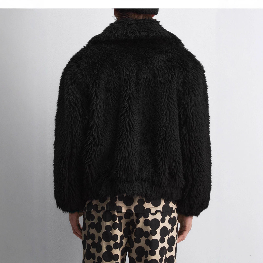 Herren Kurzblouson aus Faux-Fur mit Reißverschluss und kastigem Schnitt Nord Taschen