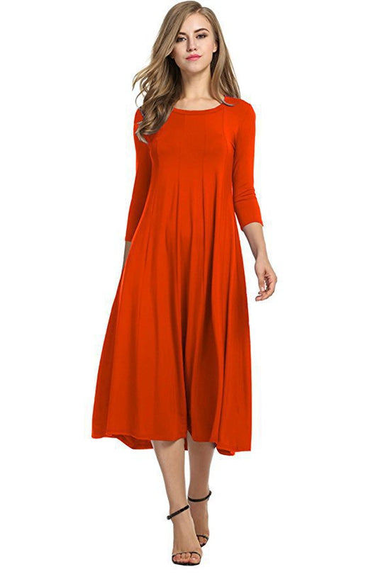 Damen Langes A-Linien Midikleid aus Stretch-Jersey mit Dreiviertelärmeln und Eingrifftaschen Nord Taschen