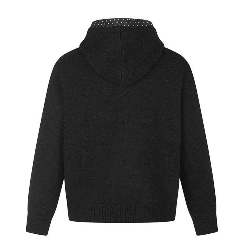 Damen Zip-Kapuzen-Strickjacke mit gepunkteter Kapuzenfütterung und Sternchen-Stickerei Nord Taschen