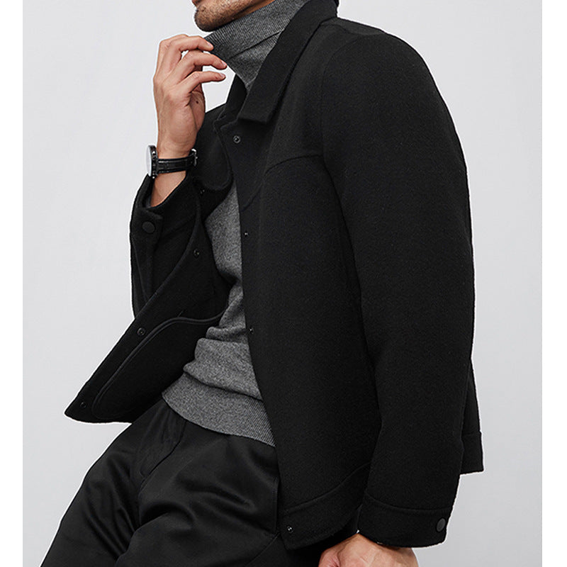 Herren Kastenförmige Wollmix-Blousonjacke mit verdeckter Druckknopfblende und Eingrifftaschen Nord Taschen