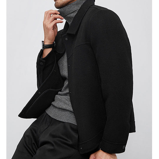 Herren Kastenförmige Wollmix-Blousonjacke mit verdeckter Druckknopfblende und Eingrifftaschen Nord Taschen