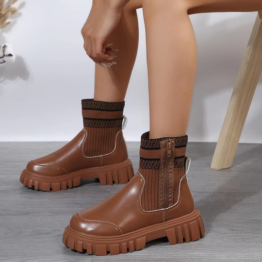 Damen Chunky Chelsea‑Boots mit Strickschaft, Reißverschluss und grober Lug‑Sohle Nord Taschen
