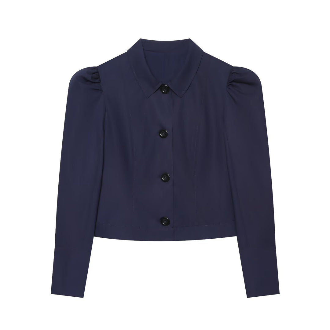 Damen Kurzblazer im Blouson‑Stil mit gerafften Schulterpartien und Knopfleiste Nord Taschen
