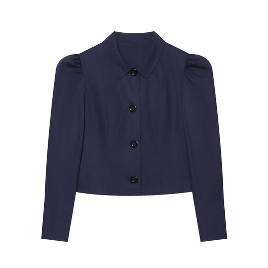 Damen Kurzblazer im Blouson‑Stil mit gerafften Schulterpartien und Knopfleiste Nord Taschen