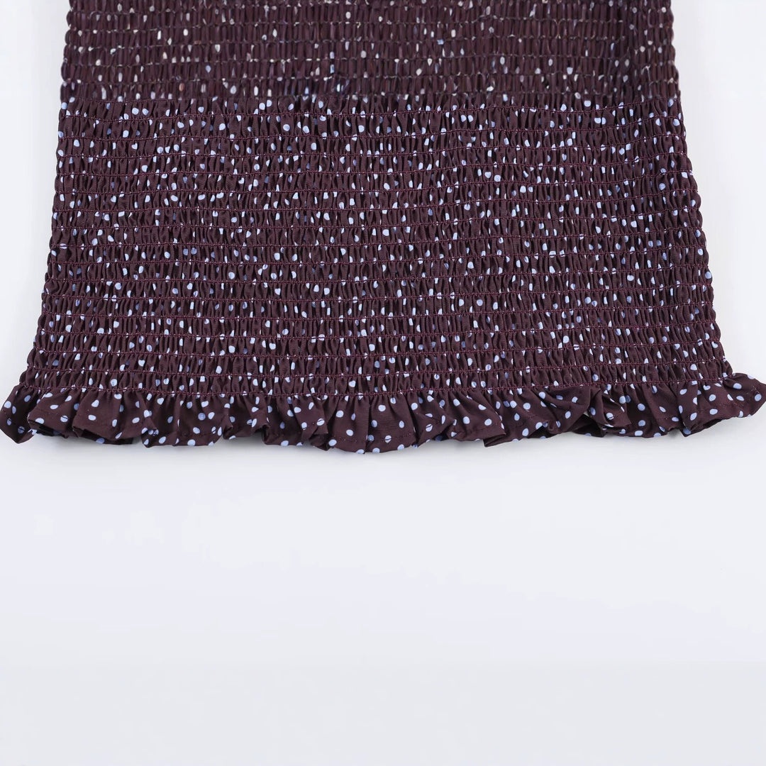 Damen Gepunktete Carmen-Bluse mit Smok-Taille und voluminösen Ballonärmeln Nord Taschen