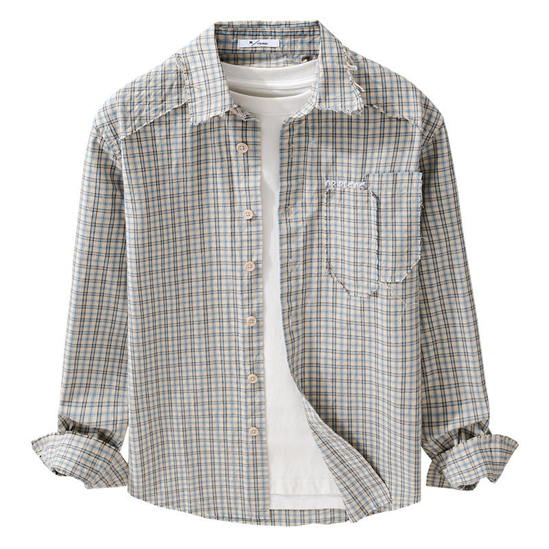 Herren Karo-Overshirt mit fransigem Saum, Brusttasche und Relaxed-Fit Nord Taschen