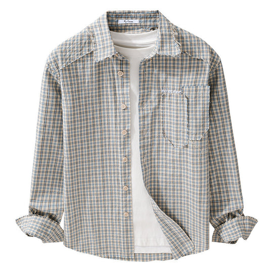 Herren Karo-Overshirt mit fransigem Saum, Brusttasche und Relaxed-Fit Nord Taschen