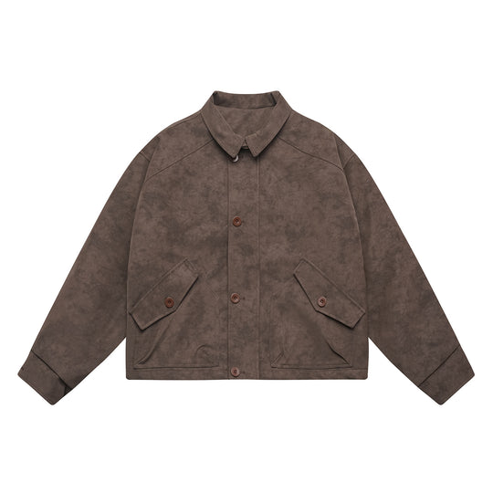 Herren Kurz geschnittener Suede‑Optik Blouson mit aufgesetzten Klappentaschen und Hemdkragen Nord Taschen