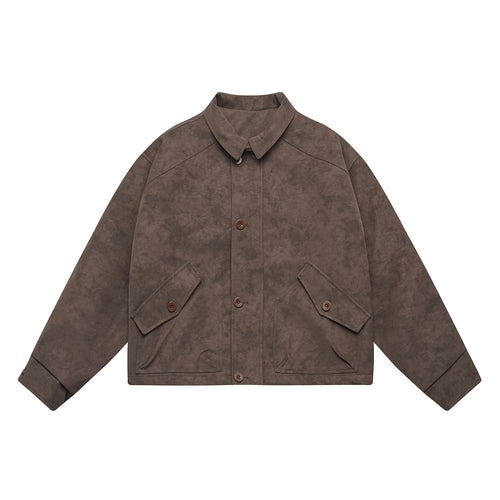Herren Kurz geschnittener Suede‑Optik Blouson mit aufgesetzten Klappentaschen und Hemdkragen Nord Taschen