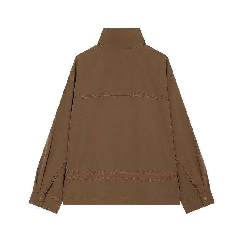 Damen Leichte Fieldjacke mit Stehkragen, Tunnelzugtaillierung und verdeckter Druckknopfleiste Nord Taschen