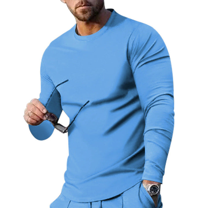 Herren nan schmal geschnittenes Langarmshirt mit Rundhalsausschnitt elastischem Baumwollstretch und verlängertem Saum