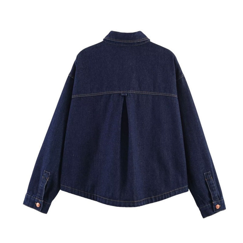 Damen Oversize-Jeansjacke mit kastigem Cropped-Schnitt, aufgesetzten Taschen und Kontrastnähten Nord Taschen