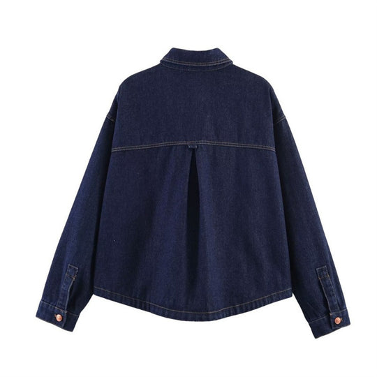 Damen Oversize-Jeansjacke mit kastigem Cropped-Schnitt, aufgesetzten Taschen und Kontrastnähten Nord Taschen