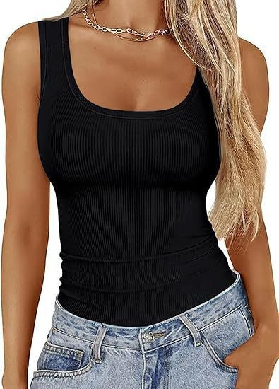 Damen figurbetontes Ripptop mit breiten Trägern und angenehmem Abschluss