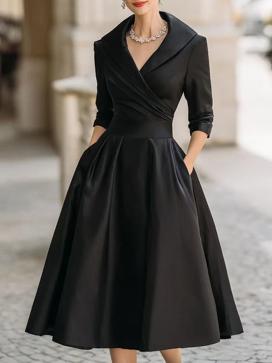 Damen Elegantes Satin-Midikleid mit Wickeloberteil, mittellangen Ärmeln und Eingrifftaschen Nord Taschen