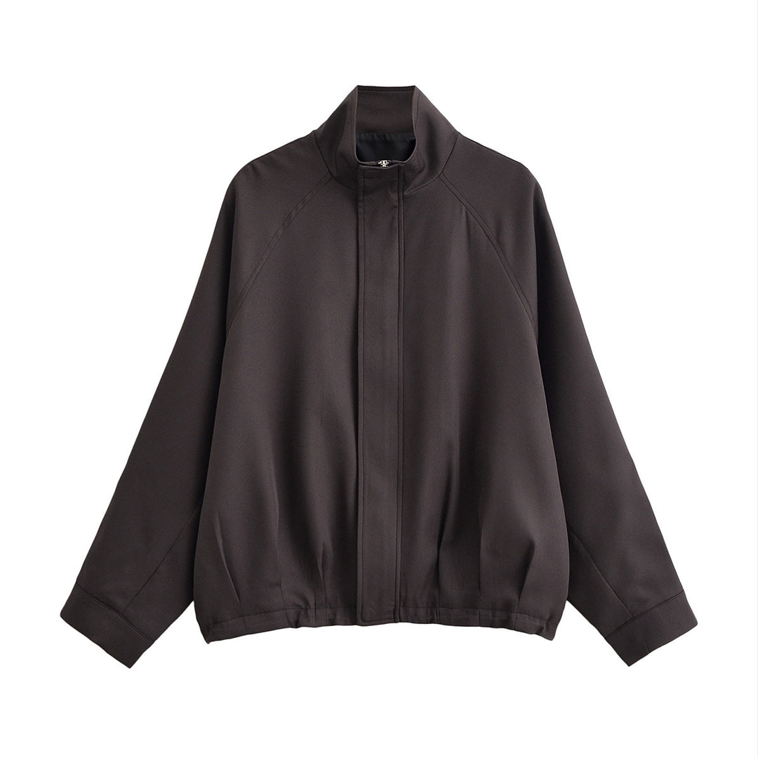 Damen Leichte Oversize-Bomberjacke mit Stehkragen, Raglanärmeln und elastischem Saum Nord Taschen