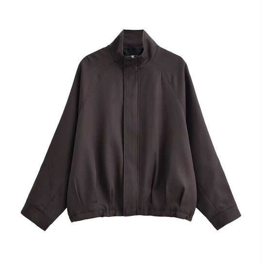 Damen Leichte Oversize-Bomberjacke mit Stehkragen, Raglanärmeln und elastischem Saum Nord Taschen